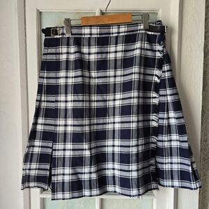 McCarthy Navy & White Plaid Pleated Wrap Skirt 36T